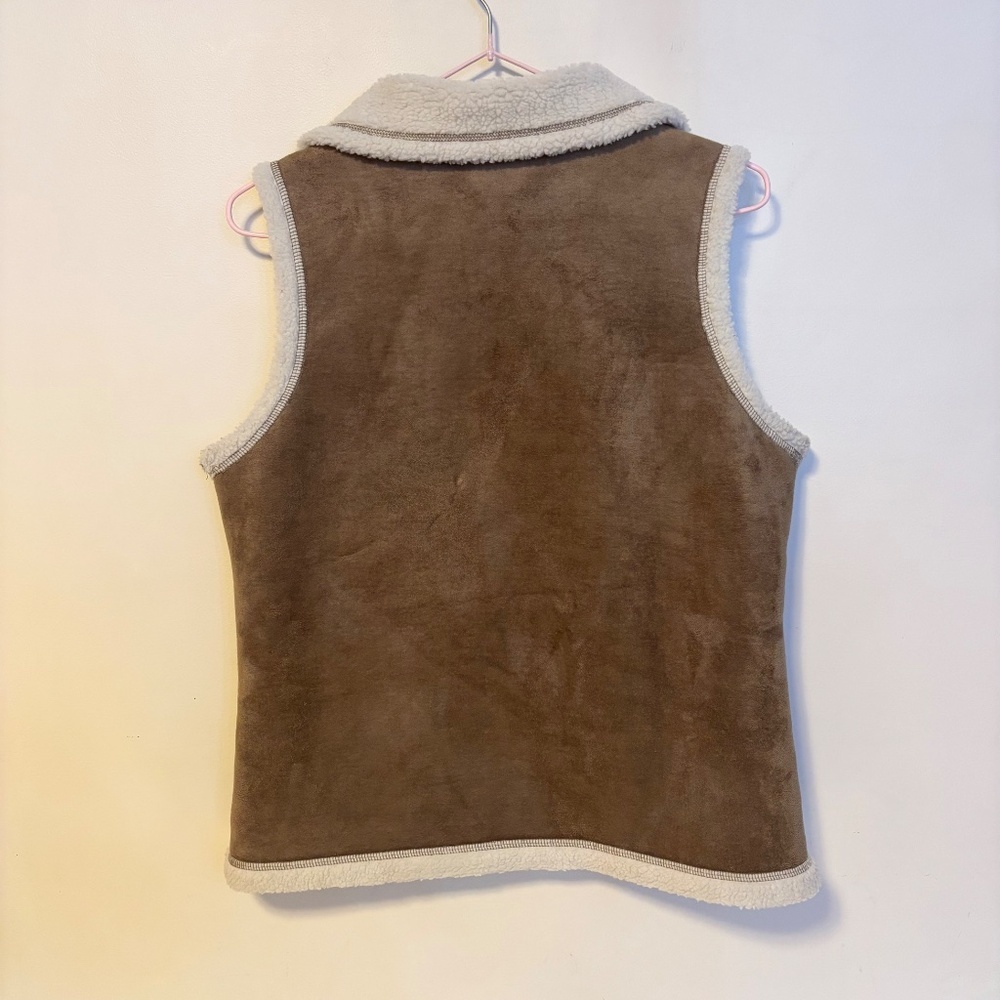 Ann Taylor LOFT Faux Suede Sherpa Lined Full Zip Vest Brown Womens Size Medium - Picture 2 of 3